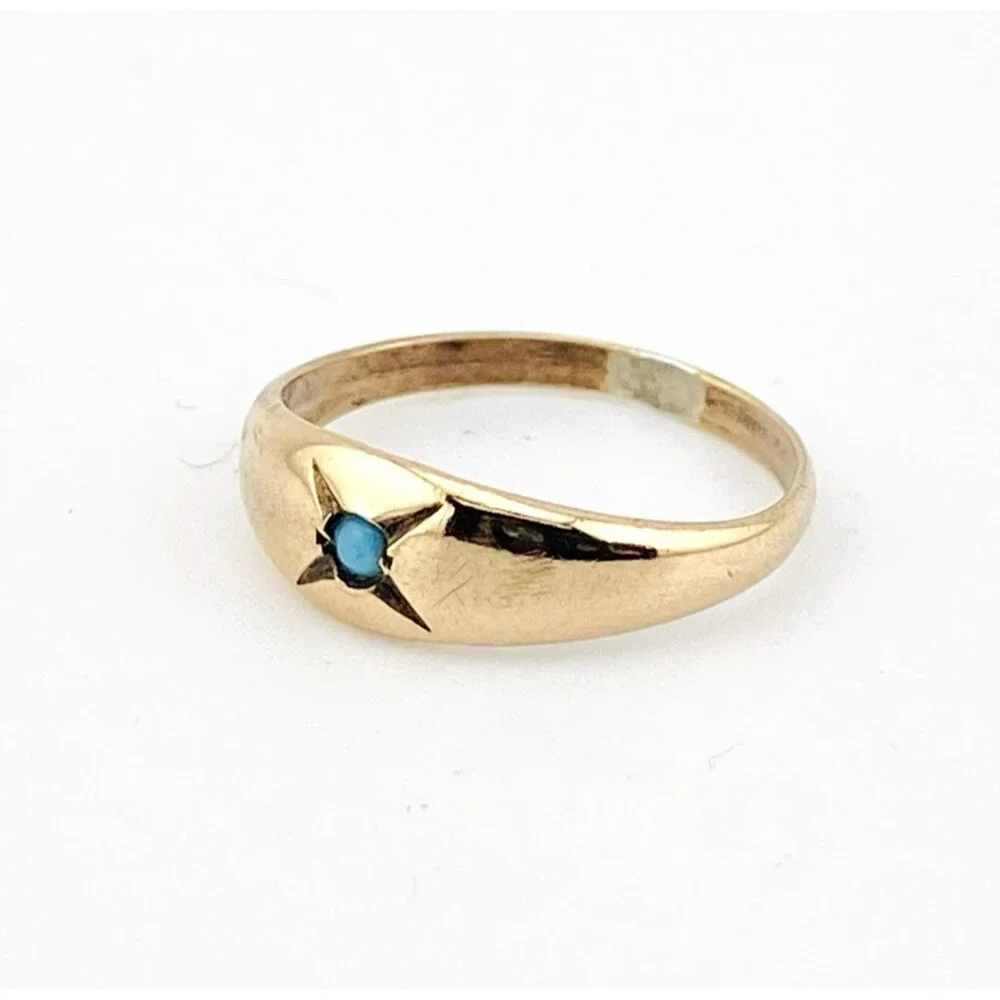 Antique Victorian Gold Filled Turquoise Ring Pinky Midi Size 2